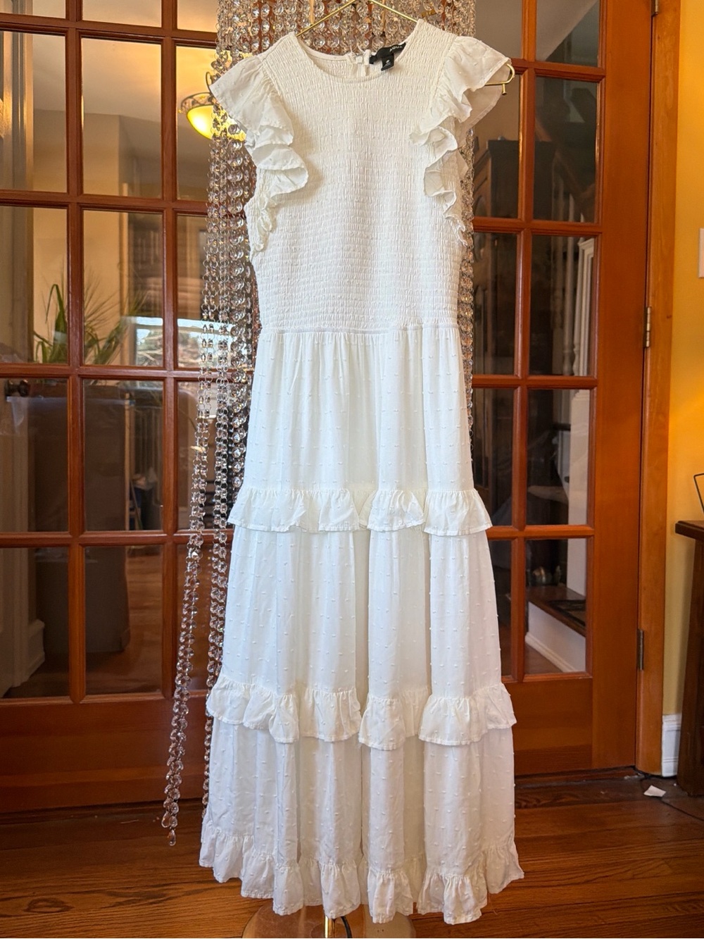 Aqua White Smocked Bodice Maxi Dress